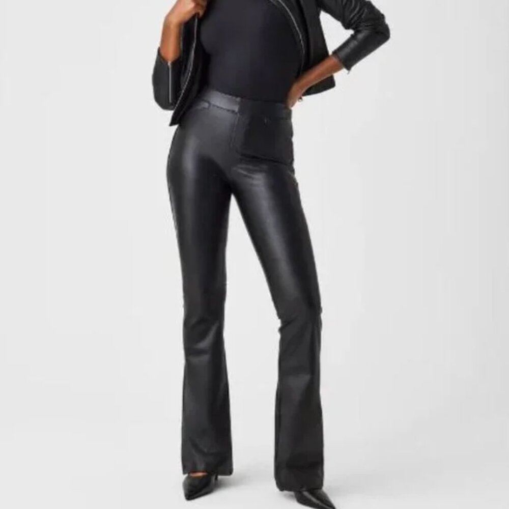 NWT Spanx Leather Like Flare Pant‎ Black size 2x TALL